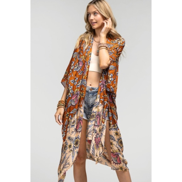 SOLD OUT Multi Color Garden Spring Floral Boho Bohemian Kimono Wrap Coverup - Picture 5 of 6